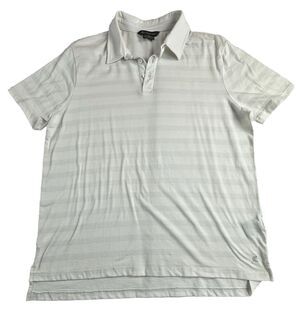Kyodan Golf Polo Shirt Men's White Poly Blend Knit Striped Short Sleeve Medium